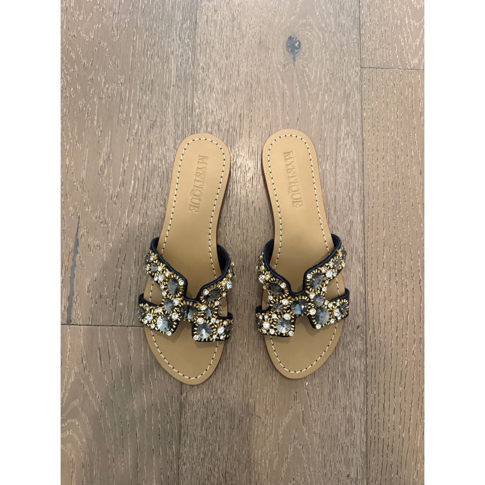 Mystique, User: Mtinsta101@gmail.com Mystique Embellished Flat Sandals in Black - Picture 1 of 5